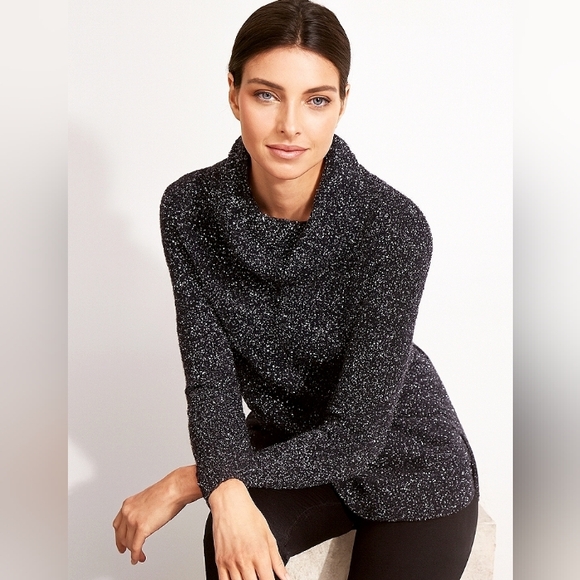 White House Black Market Sweaters - White House Black Market Metallic Thread Cowl Neck Sweater Black Silver Small